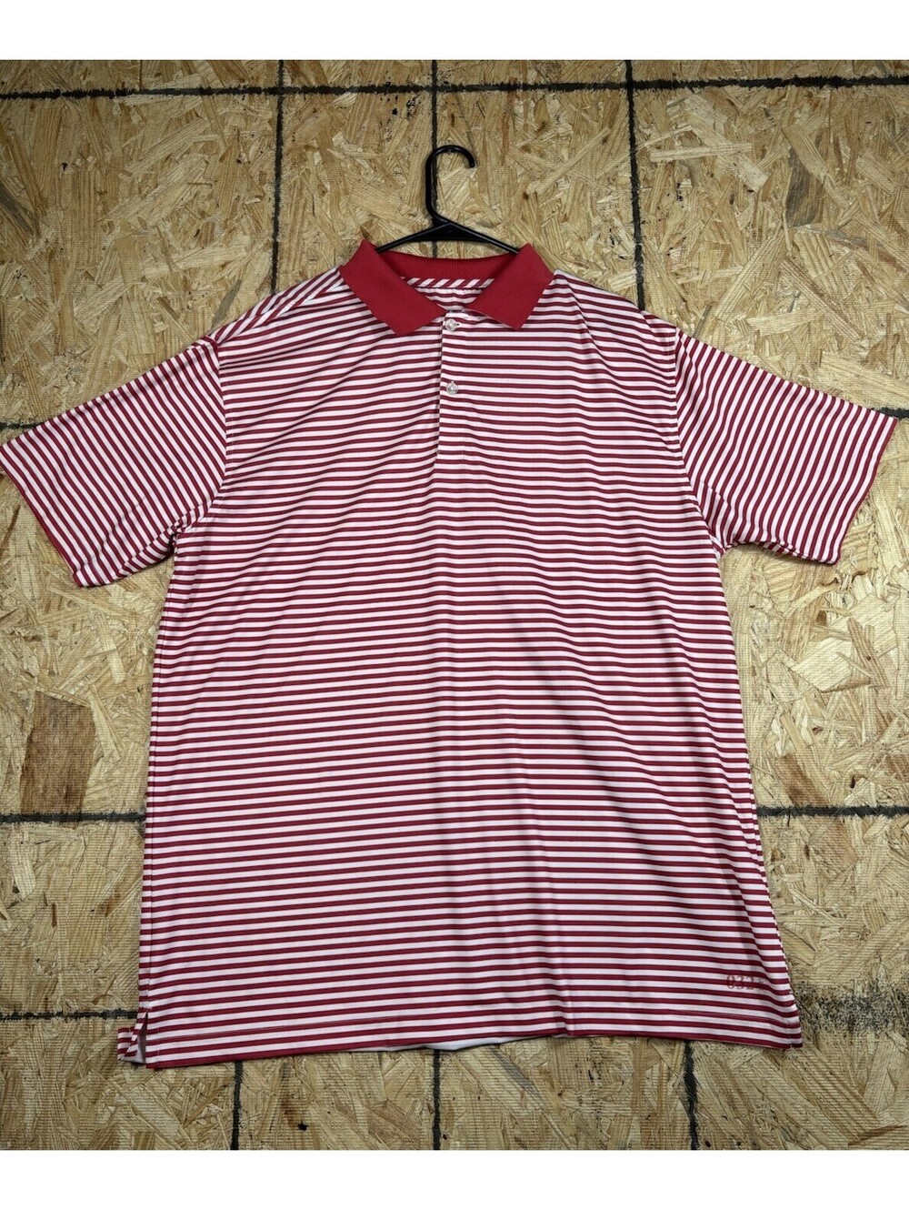 Tabasco 1/4 Polo Button Shirt Adult Large Red & White Striped Pattern FAST SHIP!